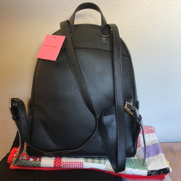 SOLD // Kate Spade Day Pack Black Pebbled Leather Medium Backpack - Picture 2 of 9